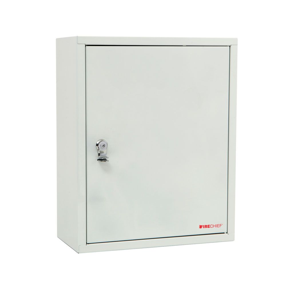 Metal Document Cabinet in White with Seal Latch for organizing fire safety documents securely.