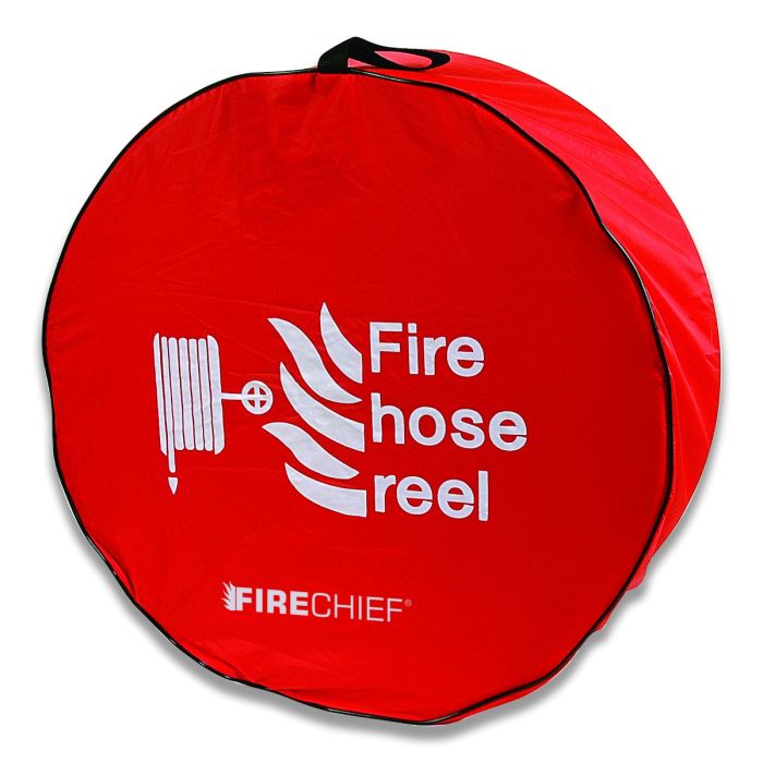 Fire Hose Reel Cover designed for 19mm and 25mm reels, offering quick identification with 'Fire Hose Reel' print.