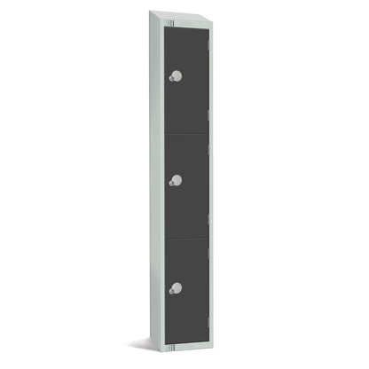 Three Door Locker in Grey with Padlock (Sold Separately), Size 1800 x 300 x 300.