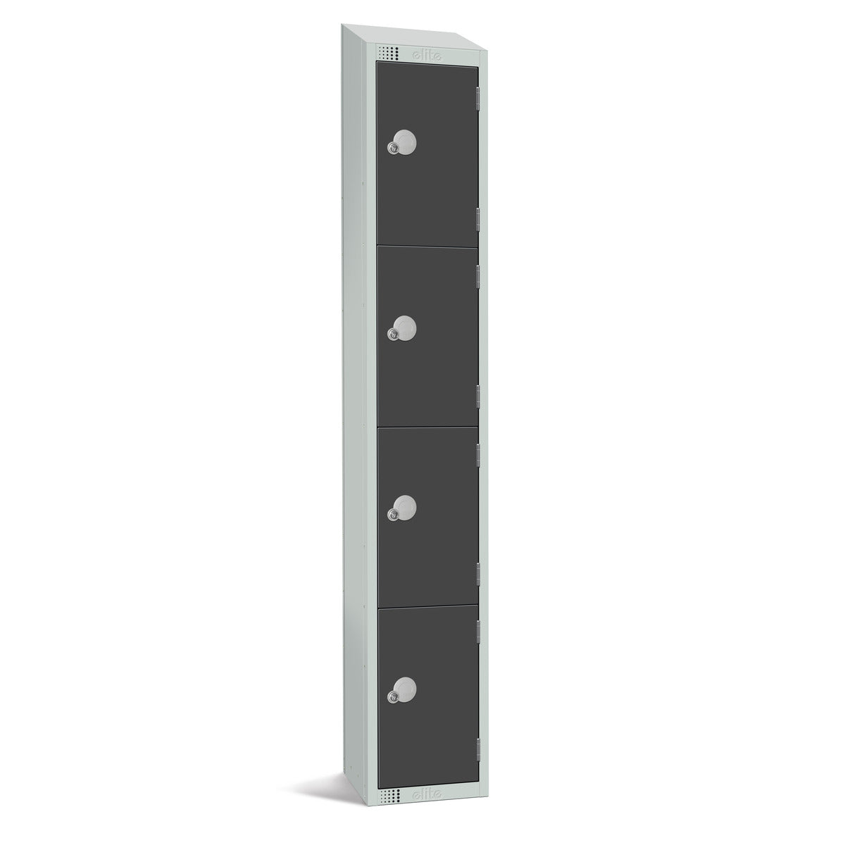 Four Door Locker in Black with Padlock (Sold Separately), Size 1800 x 300 x 300.