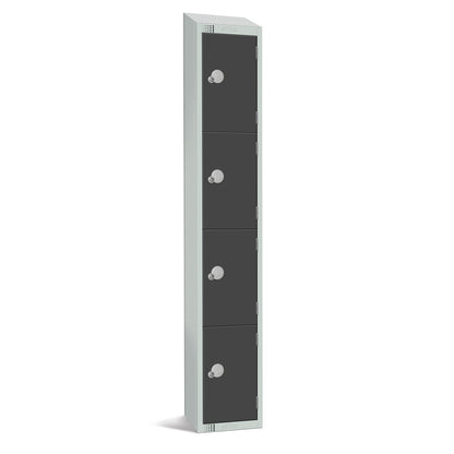 Four Door Locker in Black with Padlock (Sold Separately), Size 1800 x 300 x 300.