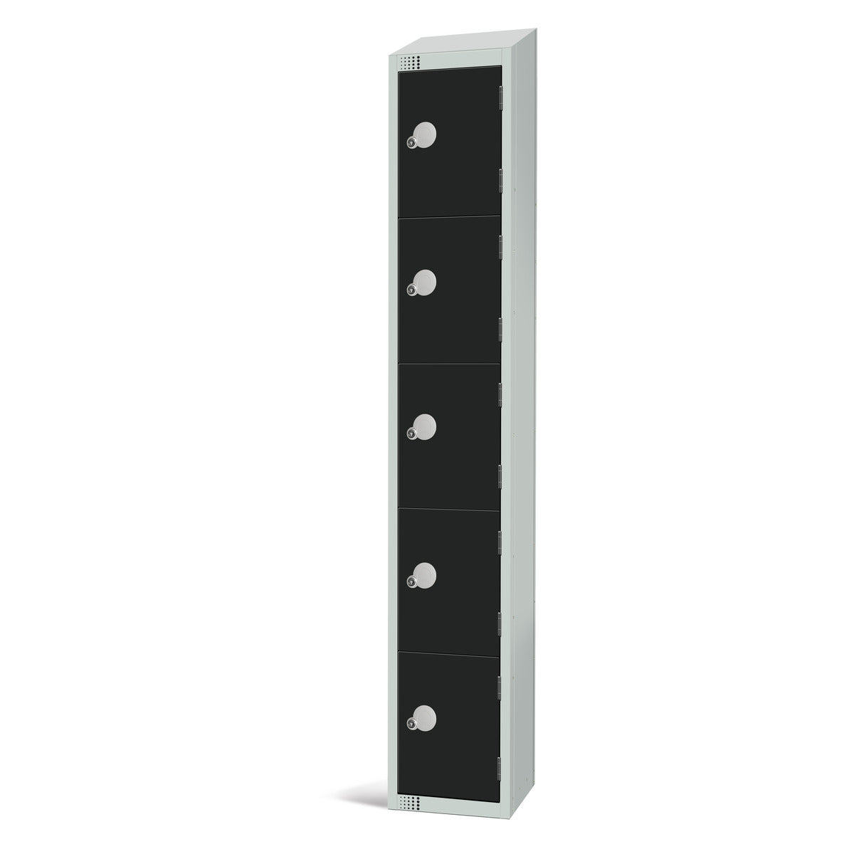 Grey five-door locker with padlock option for additional security (sold separately).