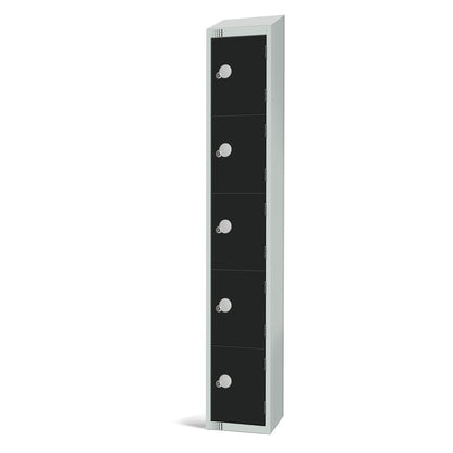 Grey five-door locker with padlock option for additional security (sold separately).