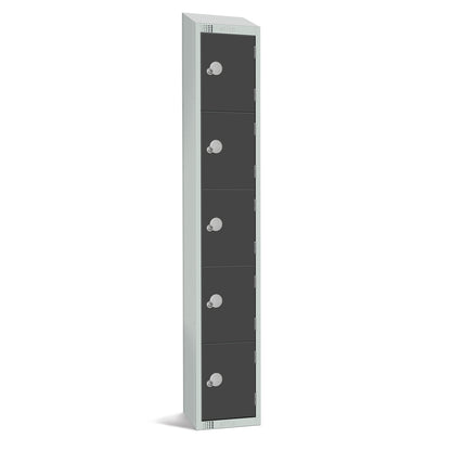 Black five-door locker, featuring Keycam lock for durable and secure storage.