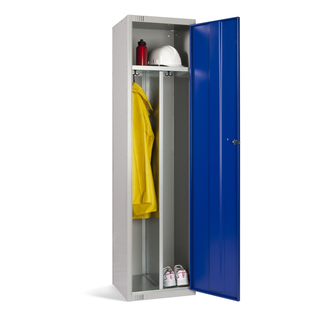 Clean and dirty locker in blue, offering separate storage without a shoe compartment.