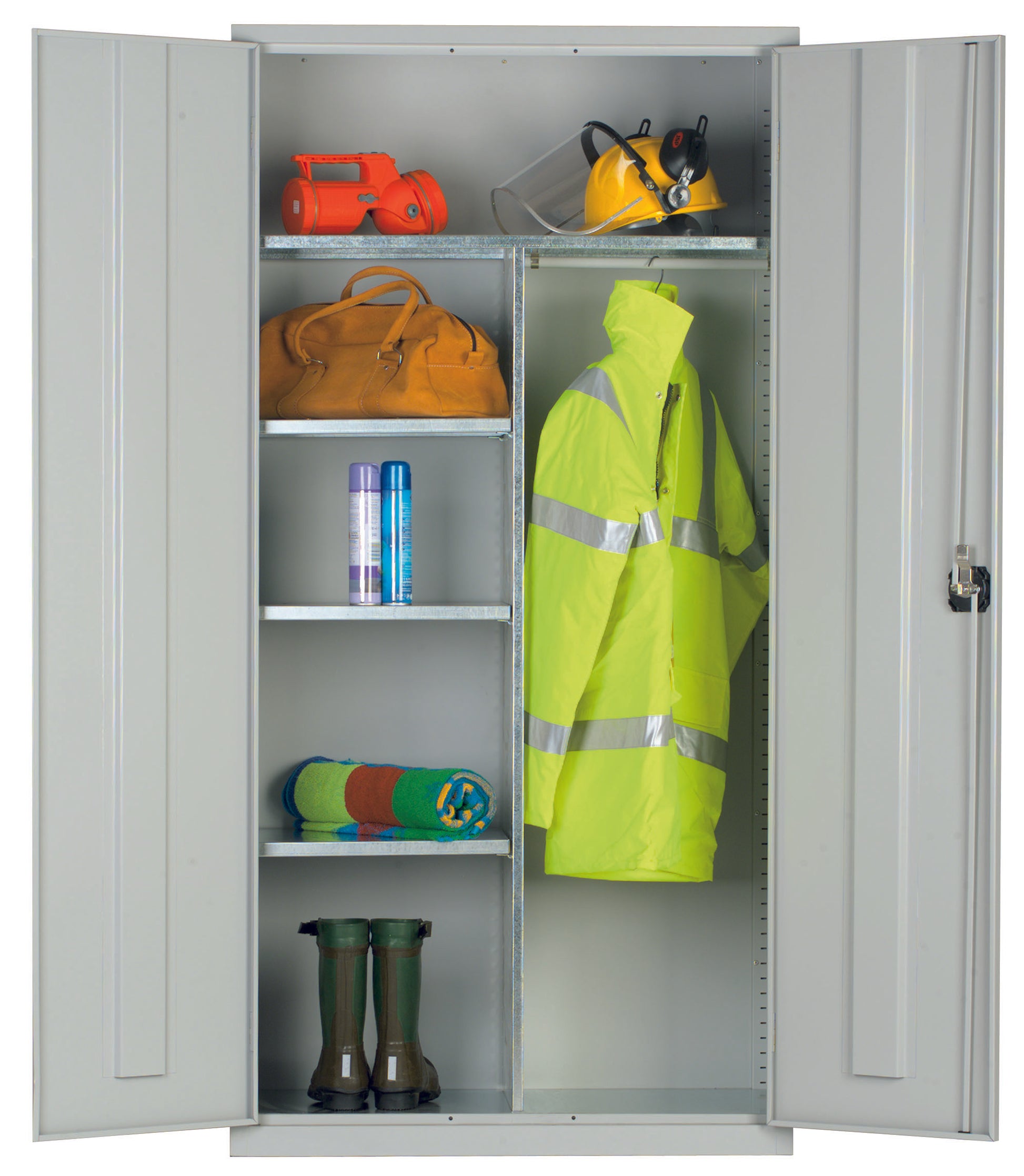 Black storage cabinet designed for secure and durable industrial storage.