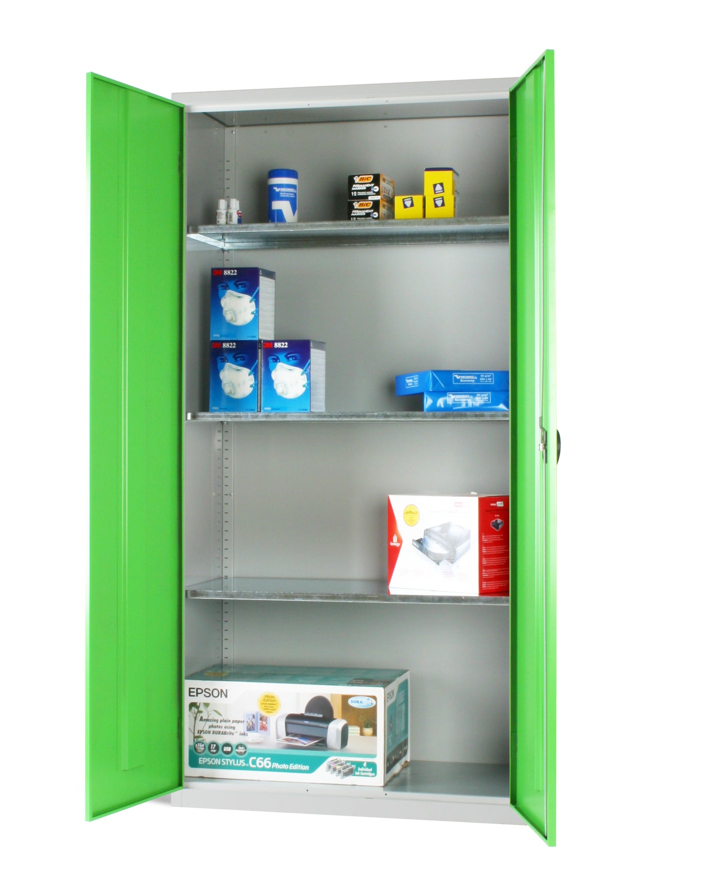 Grey storage cabinet designed for robust and secure storage solutions.