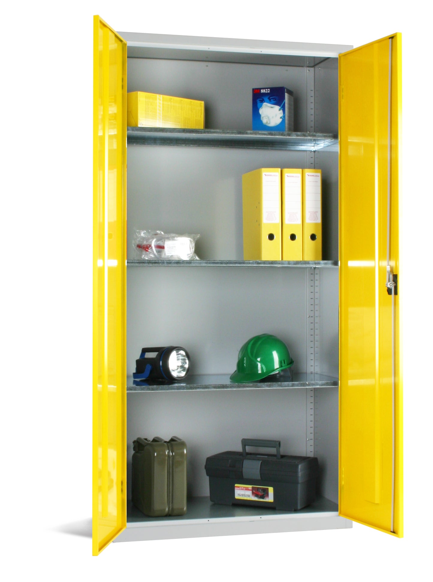 Red storage cabinet built for durability and secure industrial storage.