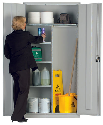 Yellow compartment shelving storage cupboard with PEHD bins, resistant to acids and oils.