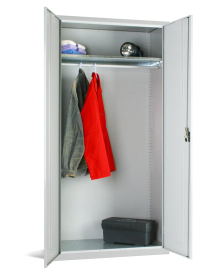 Grey compartment shelving storage cupboard designed for organized storage solutions.