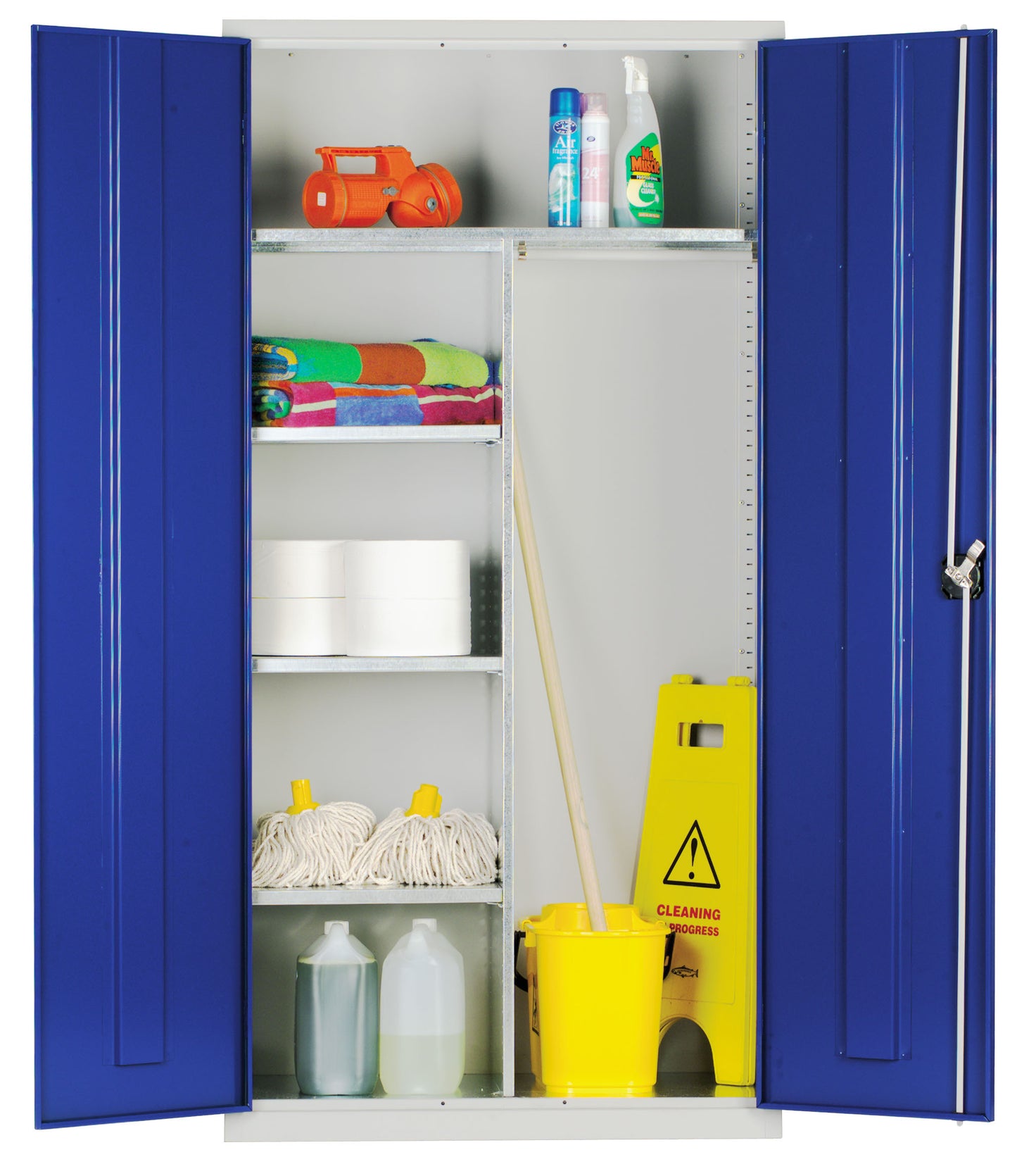 Black compartment shelving storage cupboard designed for durable organization.