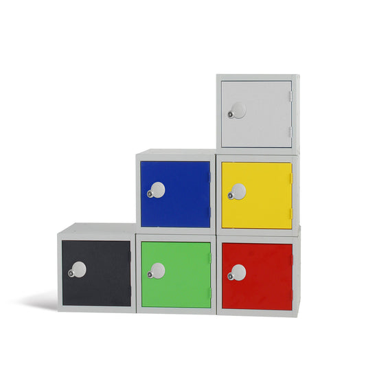 Steel cube locker in grey, perfect for compact and customizable stackable storage solutions.