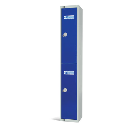 Two-door locker with keycam lock, perfect for compact PPE organization at 300mm depth.